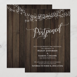 Rustikales Holz, elegante, vertagte Hochzeitskarte Einladung
