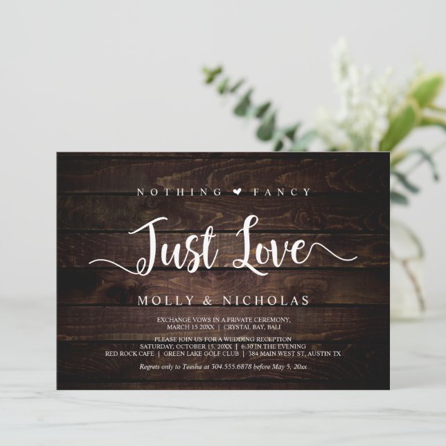 Rustikales Holz, Elopement, nichts Extravagant nur Einladung (Stehend Vorderseite)