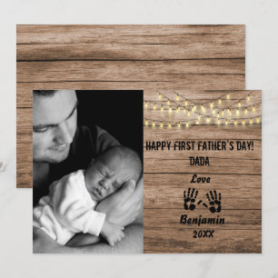 Rustikales Holz Erste Vatertag Custom Foto Holida Feiertagskarte