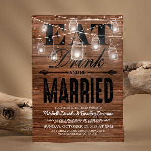Rustikales Holz essen Drink und Verheiratet Hochze Einladung