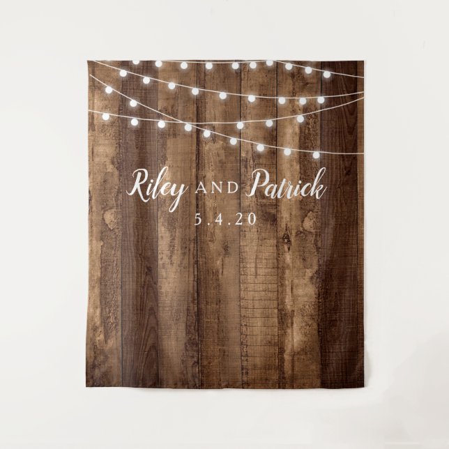 Rustikales Holz Fairy Light Party Polterabend Wall Wandteppich (Vorderseite)