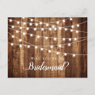Rustikales Holz & Fairy Lights Bridesmaid Vorschla Postkarte