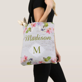 Rustikales Holz florale Bridesmaid Trendy Monogram Tasche