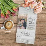 Rustikales Holz Foto Aquarell Blätter Hochzeit All In One Einladung<br><div class="desc">Elegante mit Monogramm Wasserfarben botanische Foto Hochzeitseinladung und RSVP Karte in einem. Für Frühling,  Sommer,  Herbst oder Winterhochzeit. Grüner Olivenzweig Aquarell auf Holzkarte. Sie können ganz einfach Ihr eigenes Foto hinzufügen,  um es zu personalisieren und Ihren eigenen Text hinzuzufügen. Wenn Sie Hilfe benötigen,  kontaktieren Sie mich unter pixelshoot3@gmail.com.</div>