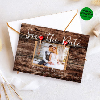 Rustikales Holz-Foto Hochzeit speichern das Datum Einladung
