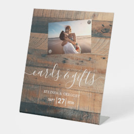 Rustikales Holz Foto Hochzeitskarten & Geschenke Sockelschild