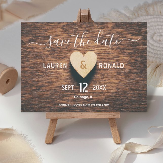 Rustikales Holz Foto Save the Date Hochzeit im Her Einladung (save the date wood invitation card)
