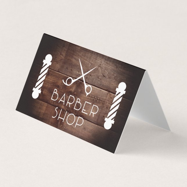 Rustikales Holz | Friseursalon | Barber Pole und S Visitenkarten (Vorderseite)