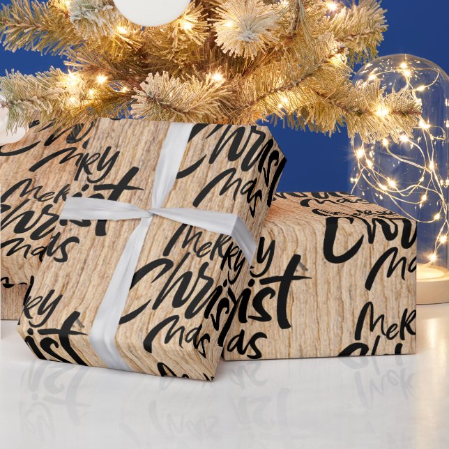 Rustikales Holz frohe Weihnachten Christlich Chris Geschenkpapier (Feiertage)