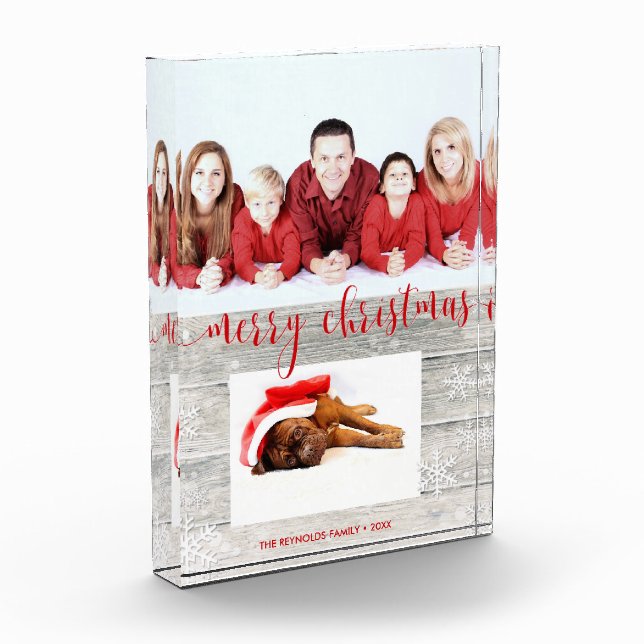 Rustikales Holz Frohe Weihnachten - Foto Block (Links)