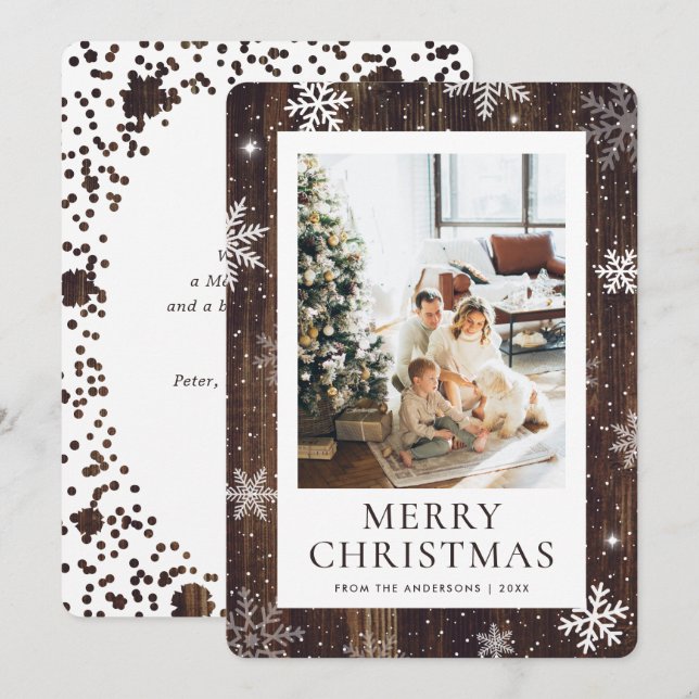 Rustikales Holz Frohe Weihnachten Schneeflocken Sc (Vorne/Hinten)