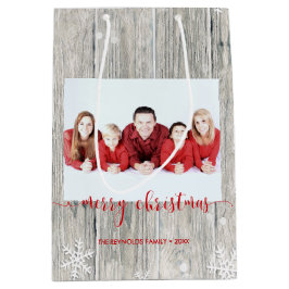 Rustikales Holz Frohe Weihnachts-Foto Mittlere Ges Mittlere Geschenktüte