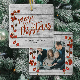 Rustikales Holz Frohe Weihnachtsfamilie Foto Sake Keramikornament