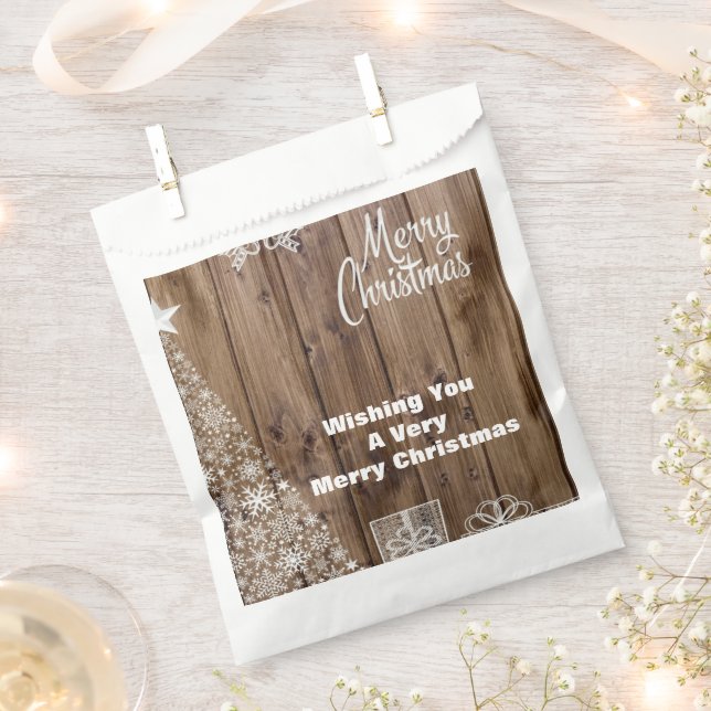 Rustikales Holz Frohe Weihnachtsschneeflocke Custo Geschenktütchen (Ausgeschnitten)