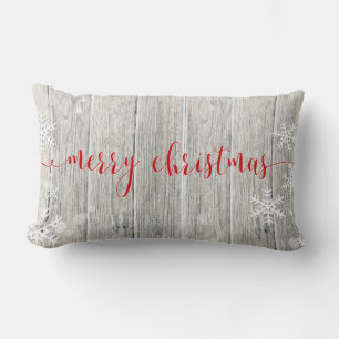 Rustikales Holz Frohe Weihnachtsschneeflocken - Ki Lendenkissen