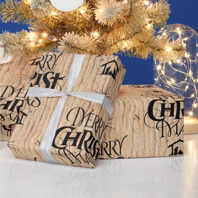 Rustikales Holz frohe Weihnachtswald Christlich Geschenkpapier (Feiertage)