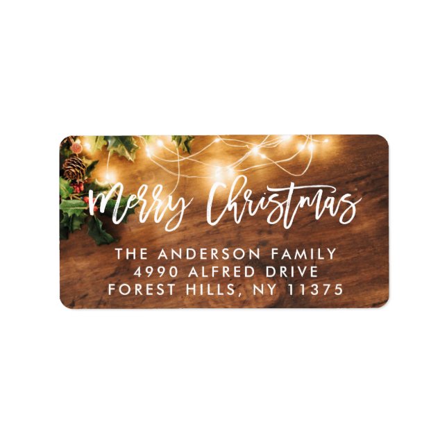 Rustikales Holz Frohe Weihnachtsweihnachtslieder U Adressaufkleber (Vorne)