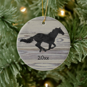 Rustikales Holz Galloping Pferd Wasserfarbe Silhou Keramik Ornament