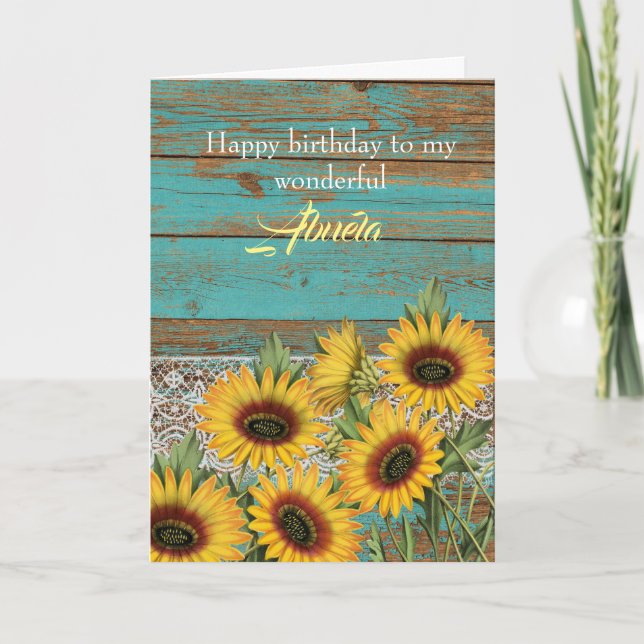 Rustikales Holz Gelbe Sonnenblumen Abuela Geburtst Karte (Vorderseite)