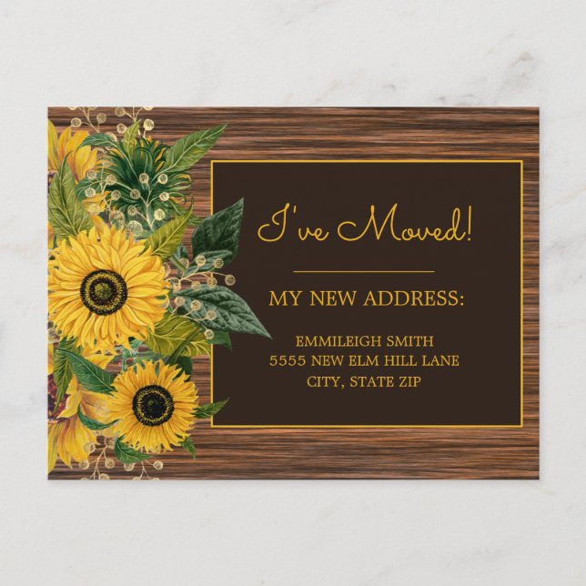 Rustikales Holz Gelbe Sonnenblumen ändern Adresse Postkarte (Vorderseite)