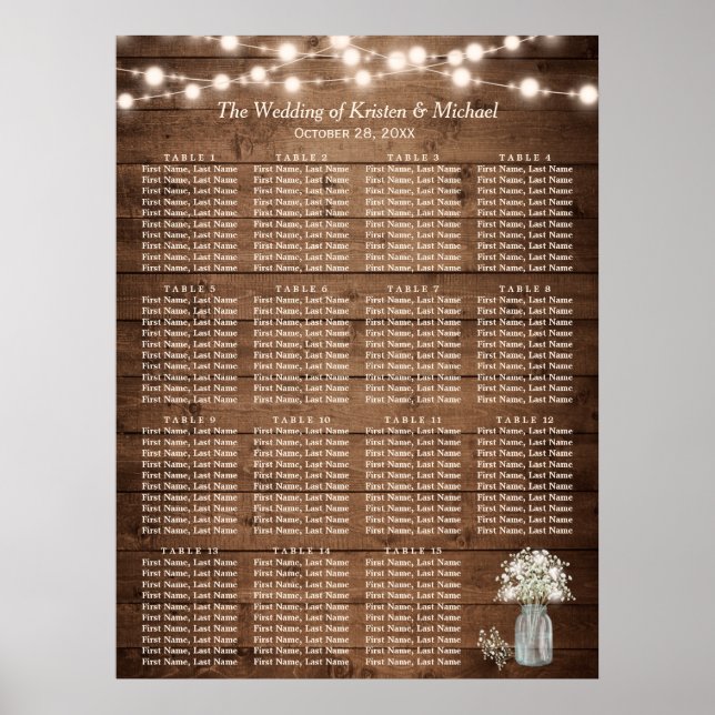 Rustikales Holz Gipskraut 15 Tische Sitzplan Poster (Vorne)