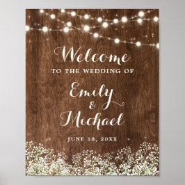 Rustikales Holz Gipskraut Hochzeit Begrüßungszeich Poster