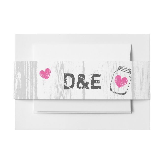 Rustikales Holz-Glas Hochzeitskleid Bauchband Einladungsbanderole (Vorderseite Beispiel)