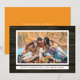 Rustikales Holz glücklich Erntedankfest Herbst Fot Feiertagskarte