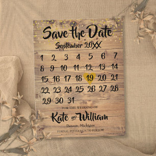 Rustikales Holz Gold Liebe Herzkalender Ankündigungspostkarte
