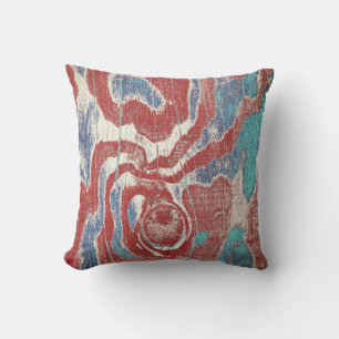Rustikales Holz Grain Knot Textur in Red Blue Whit Kissen