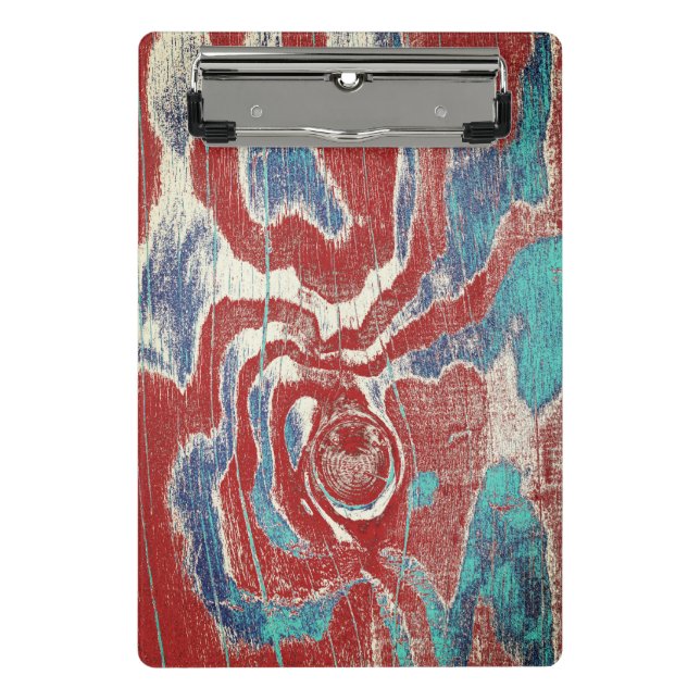 Rustikales Holz Grain Knot Textur in Red Blue Whit Mini Klemmbrett (Vorderseite)