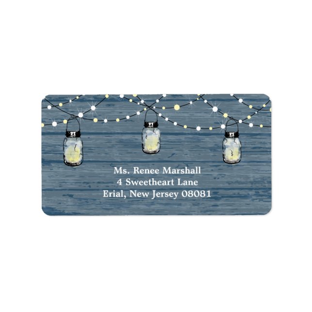 Rustikales Holz hanging Mason Jars und Lights Wedd Adressaufkleber (Vorne)