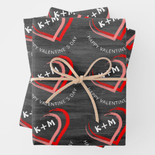 Rustikales Holz - Happy Valentine Day Herzens Geschenkpapier Set