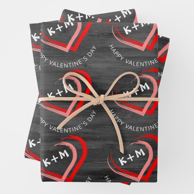 Rustikales Holz - Happy Valentine Day Herzens Geschenkpapier Set (Beispiel)