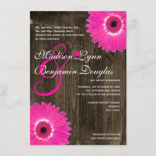 Rustikales Holz heiß rosa Daisy Hochzeitseinladung Einladung