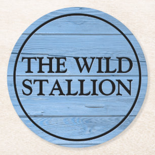 Rustikales Holz hellblaue Imitate Graviert Name Ba Runder Pappuntersetzer