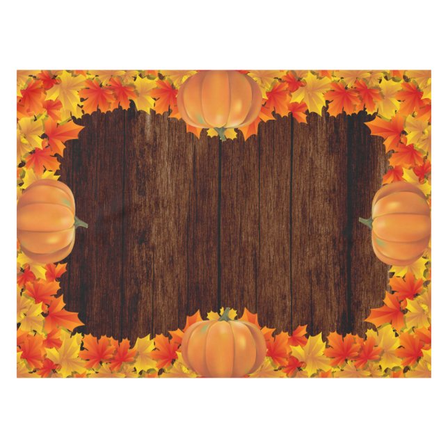 Rustikales Holz Herbst Blätter Pumpkins Tischdecke (Vorderseite (Horizontal))