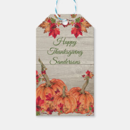Rustikales Holz Herbst Orange Pumpkins Herbstlaub Geschenkanhänger