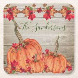 Rustikales Holz Herbst Orange Pumpkins Herbstlaub  Rechteckiger Pappuntersetzer