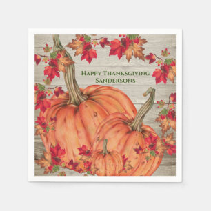 Rustikales Holz Herbst Orange Pumpkins Herbstlaub Serviette