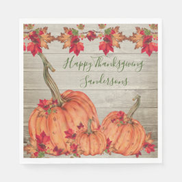 Rustikales Holz Herbst Orange Pumpkins Herbstlaub  Serviette