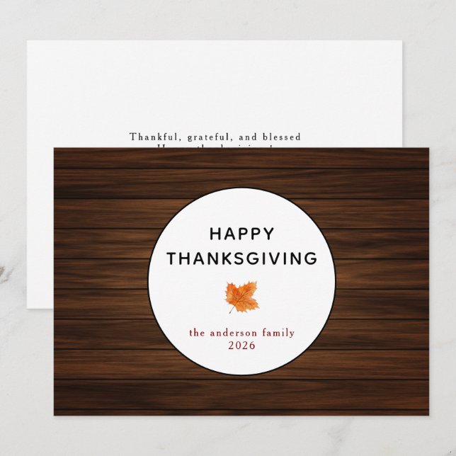 Rustikales Holz Herbstleaf glückliches Erntedankfe Feiertagskarte (Vorne/Hinten)