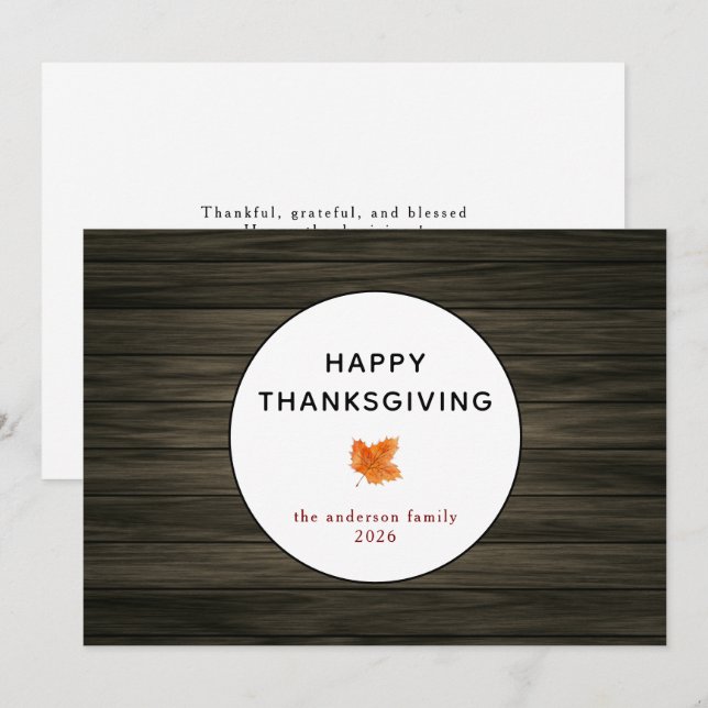 Rustikales Holz Herbstleaf glückliches Erntedankfe Feiertagskarte (Vorne/Hinten)