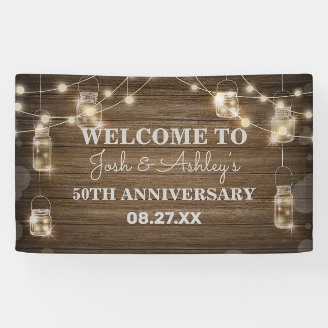 Rustikales Holz Hintergrund Licht Glas Jar Jahrest Banner (Horizontal)