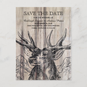 Rustikales Holz   Hirsche Save the Date Postkarte