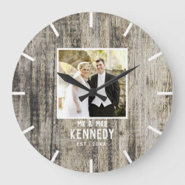 Rustikales Holz Hochzeit Foto Jubiläum Personalisi Große Wanduhr