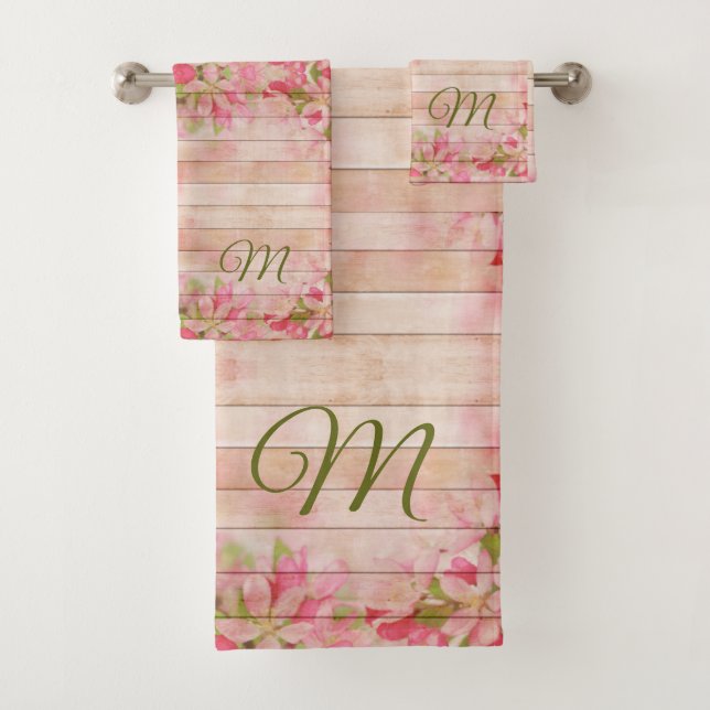 rustikales Holz, Hochzeitsempfang, Familienmonogra Badhandtuch Set (Insitu)