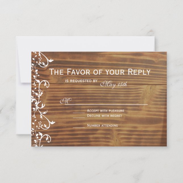 Rustikales Holz-Hochzeitskarte RSVP Karte (Vorderseite)