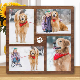 Rustikales Holz-Hundefreund-Fotocollage Fotoplatte