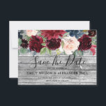 Rustikales Holz in allen Jahreszeiten Burgund Blum Save The Date<br><div class="desc">Rustikales Holz All Seasons Burgundy Blumen Hochzeit Speichern Sie das Datum Siehe Matching Sammlung in Nest und Nest</div>